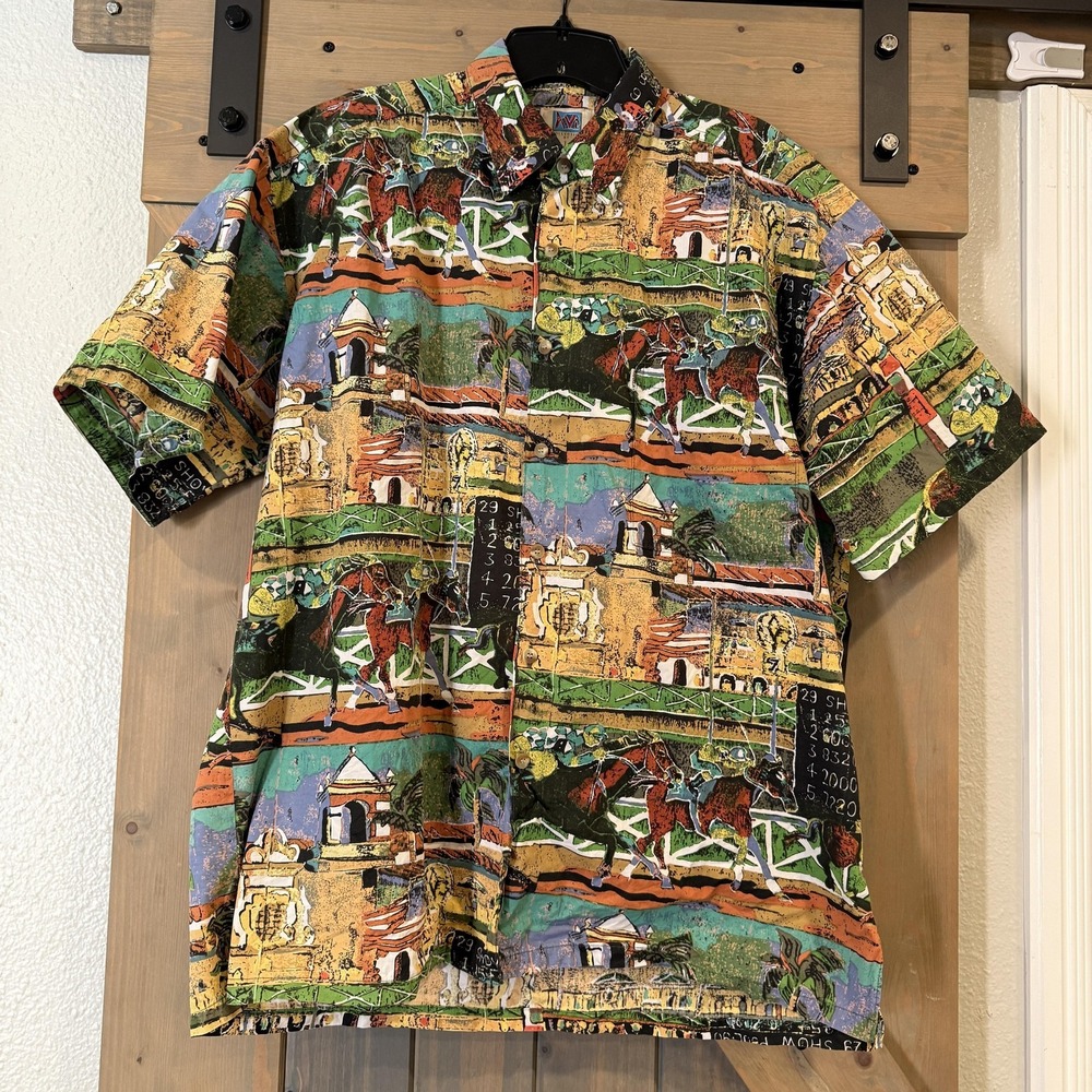 VTG Kahala AVI Shirt Large Horse Racing Jockey Hawaiian Aloha Made Hawaii 90s